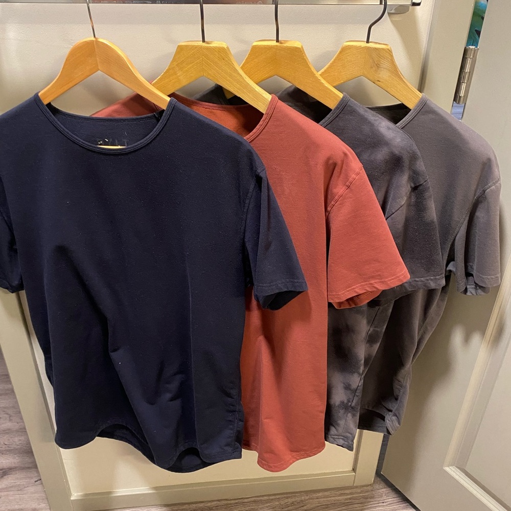 BYLT Men's Crew Neck Drop Cut T-Shirts - Navy, Rust, Charcoal, gray tie dye